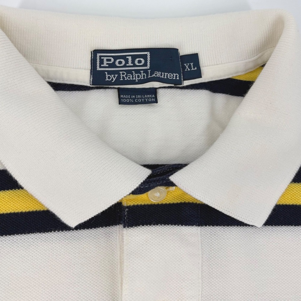 Polo Ralph Lauren Polo Shirt Striped White Black Yellow Preppy XL Rugby Nautical - Picture 3 of 7